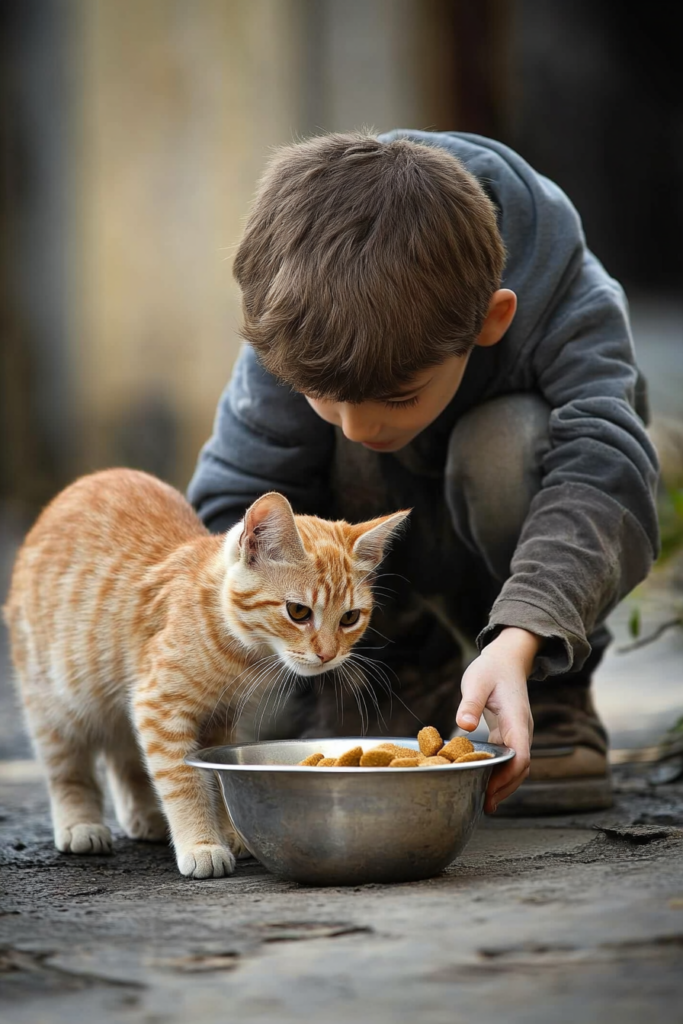 child taking care for a pet